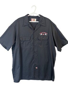 Johnnys Cathouse Dickies 2XL Black Button-Up Work Shirt Embroidered Design GUC